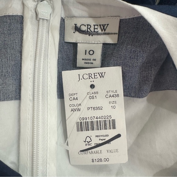 J. Crew Striped Poplin Midi Dress Navy and White Size 10 CA438 New - Picture 10 of 11